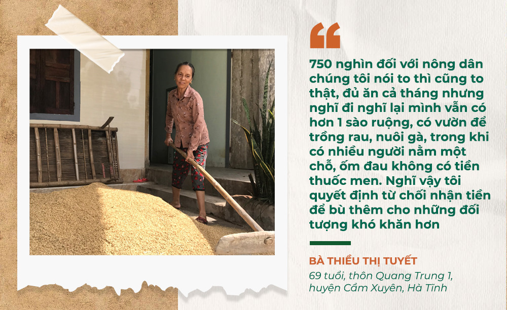 Bà Thiều Thị Tuyết, một hộ cận nghèo ở Hà Tĩnh sẵn sàng nhường suất hỗ trợ cho người khó hơn mình. Ảnh: Hạnh Nguyên.  
