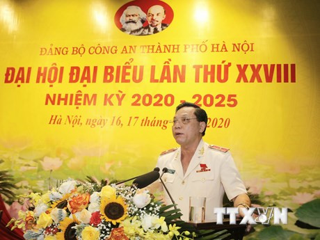 Thiếu tướng Nguyễn Hải Trung, Giám đốc Công an Hà Nội phát biểu. (Ảnh: Doãn Tấn/TTXVN).