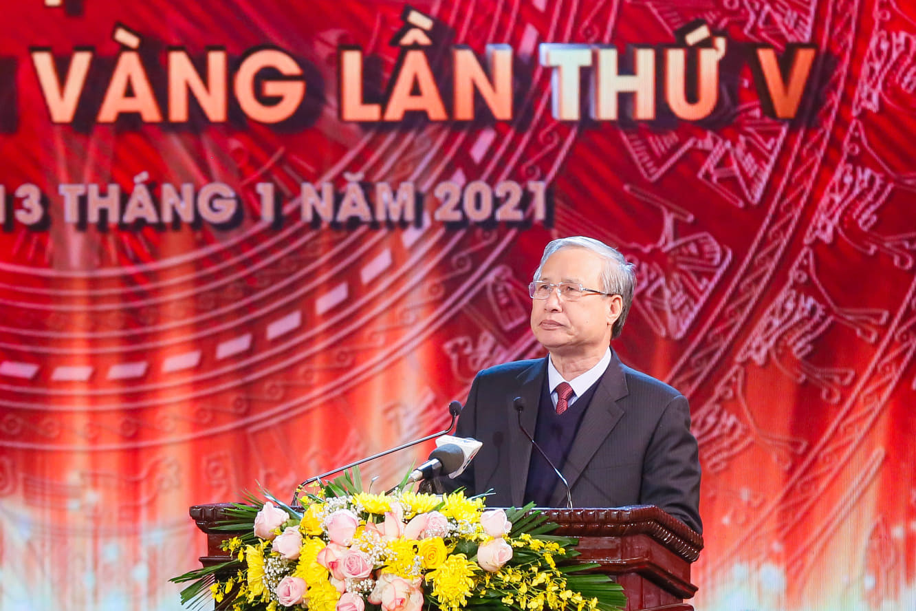 Thường trực Ban Bí thư Trần Quốc Vượng phát biểu tại lễ trao giải- Ảnh: Quang Vinh