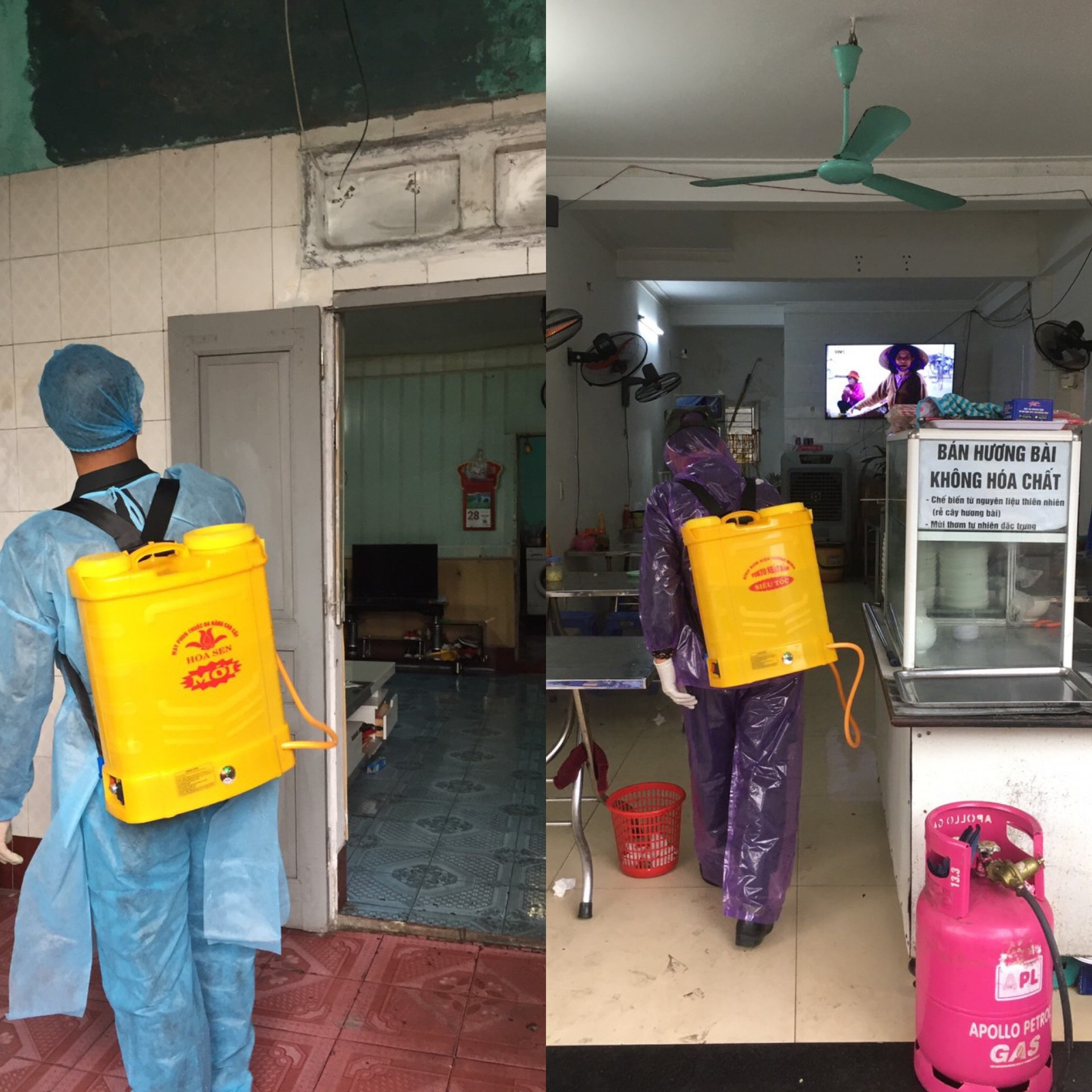 Lực lượng chức năng phun tiêu độc khử trùng hàng quán vi phạm trên địa bàn phường Hà Trung (TP Hạ Long).