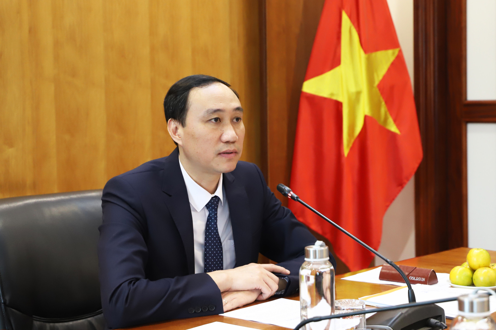 Phó Chủ tịch Phùng Khánh Tài phát biểu tại cuộc họp.