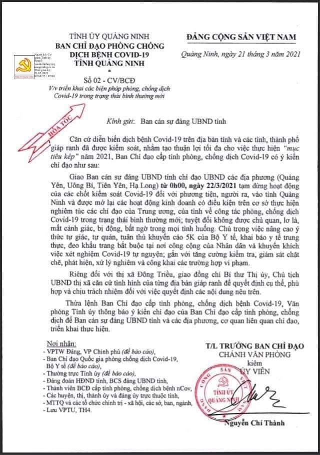 Ảnh công văn của UBND tỉnh Quảng Ninh.