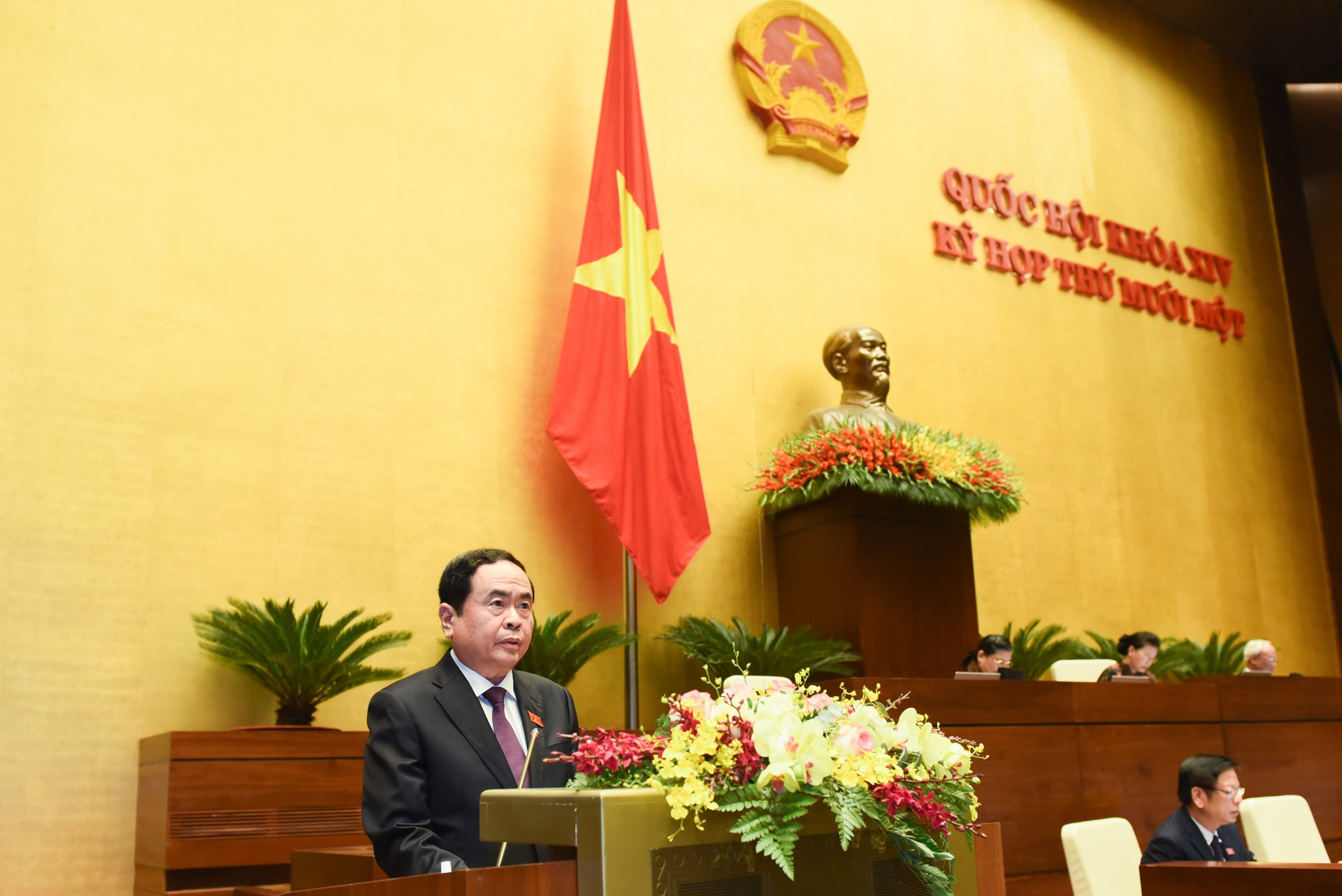 Chủ tịch Trần Thanh Mẫn trình bày Báo cáo Tổng hợp ý kiến, kiến nghị của cử tri và Nhân dân, ngày 25/3.