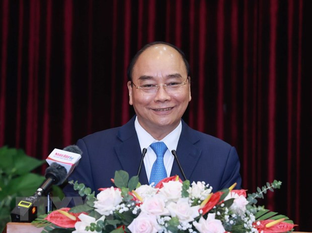 Chủ tịch nước Nguyễn Xuân Phúc phát biểu tại buổi làm việc. (Ảnh: Thống Nhất/TTXVN).