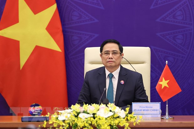 Thủ tướng Chính phủ Phạm Minh Chính tham dự Hội nghị Thượng đỉnh Đối tác về Tăng trưởng xanh và Mục tiêu toàn cầu 2030. (Ảnh: Dương Giang/TTXVN).