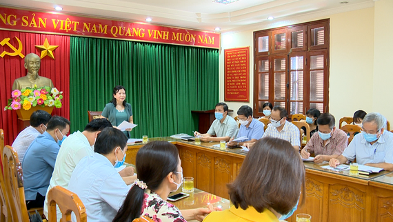 Bà Bùi Mai Hoa, Trưởng ban Tuyên giáo Tỉnh ủy thông tin về cuộc bầu cử đại biểu HĐND tỉnh Ninh Bình khóa XV, nhiệm kỳ 2021 - 2026 tới các cơ quan báo chí.