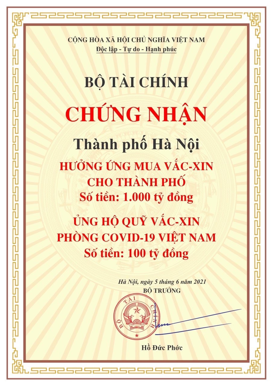 Chứng nhận ủng hộ của Bộ Tài chính