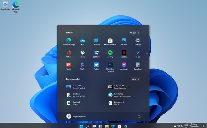 Giao diện Start Menu của Windows 11.