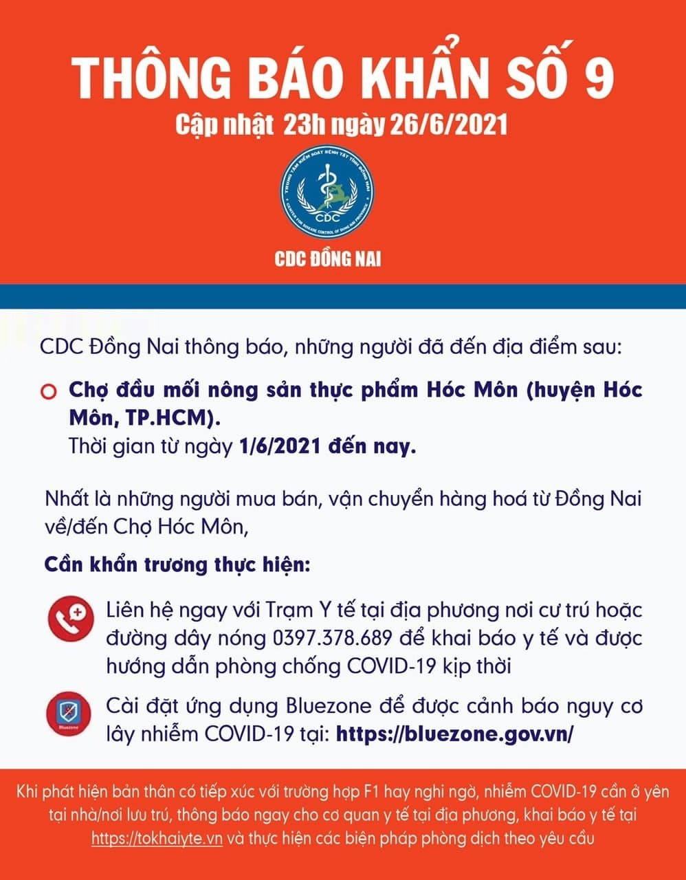 Thông báo của CDC Đồng Nai.