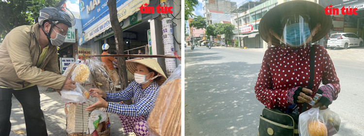 Anh Trang Thanh Hải chạy xe máy chở thùng cơm di động dọc các tuyến đường để phát cơm miễn phí cho người nghèo.