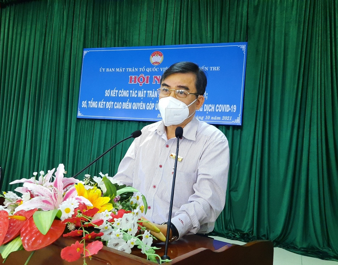 Ông Bùi Văn Bia, Ủy viên Ban Thường vụ Tỉnh ủy, Chủ tịch Ủy ban MTTQ Việt Nam tỉnh phát biểu tại hội nghị.