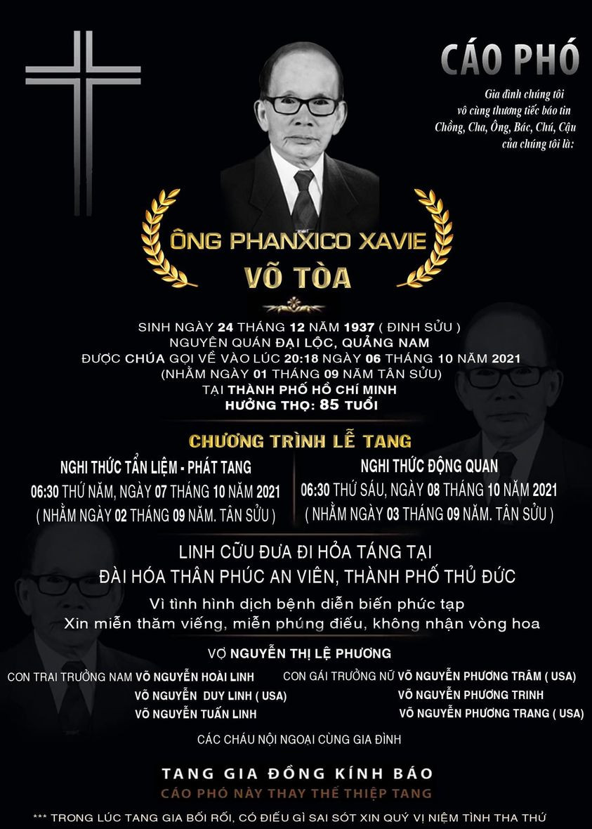 Thông tin tang lễ của bố nghệ sĩ Hoài Linh và Dương Triệu Vũ.
