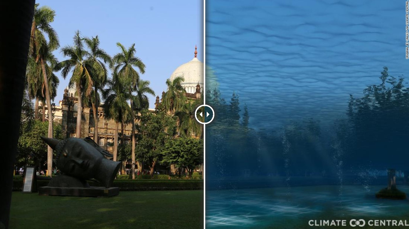 Lũ lụt do biến đổi khí hậu được mô phỏng tại bảo tàng Chhatrapati Shivaji Maharaj Vastu Sangrahalaya ở Mumbai, Ấn Độ. Ảnh: CNN
