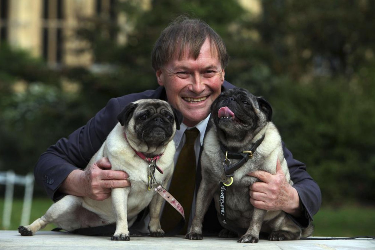 Nghị sĩ Đảng Bảo thủ David Amess cùng hai chú cún Lily và Boat tại một cuộc thi cho thú cưng ở công viên Victoria Tower Garden, nằm trong thành phố Westminster thuộc thủ đô London, Anh vào năm 2013. Ảnh: AP