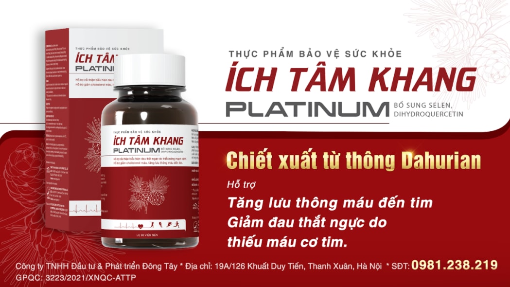 TPBVSK Ích Tâm Khang Platinum hỗ trợ tăng lưu thông máu đến tim, giảm đau thắt ngực do thiếu máu cơ tim.