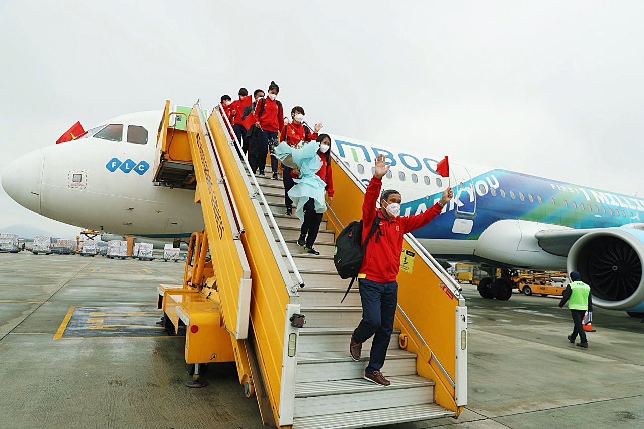 Chuyên cơ của Bamboo Airways đón những “cô gái kim cương” của Đội tuyển bóng đá nữ Việt Nam về nước ngày 10/2.