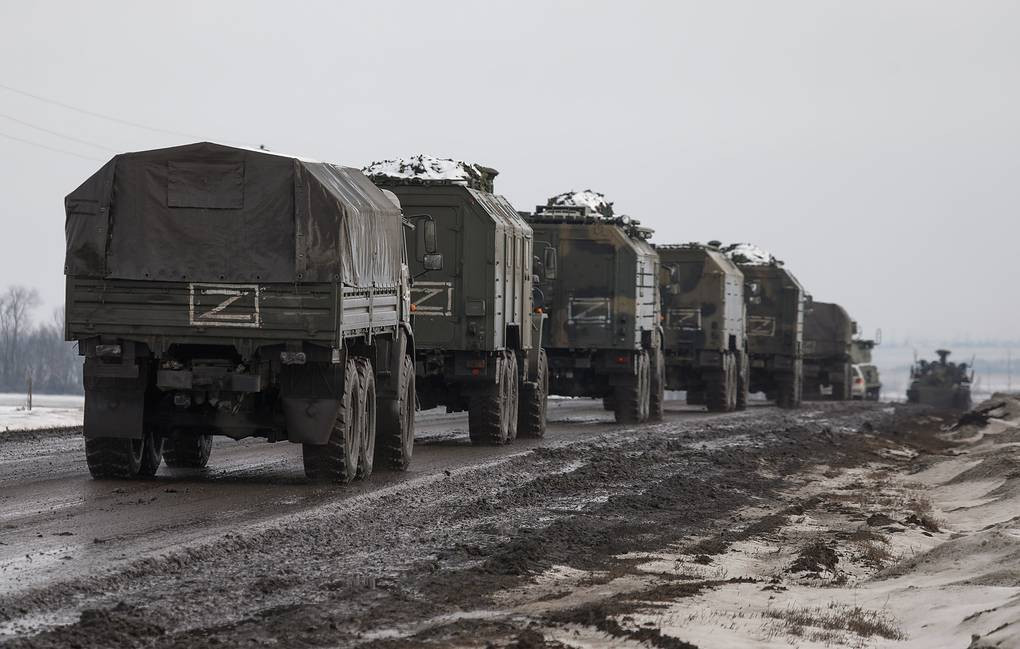 Đoàn xe quân sự của Nga thực hiện nhiệm vụ tại Ukraine. Ảnh: TASS.