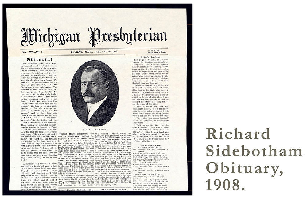 Bản cáo phó của Richard Sidebotham năm 1908. Ảnh: Presbyterian.