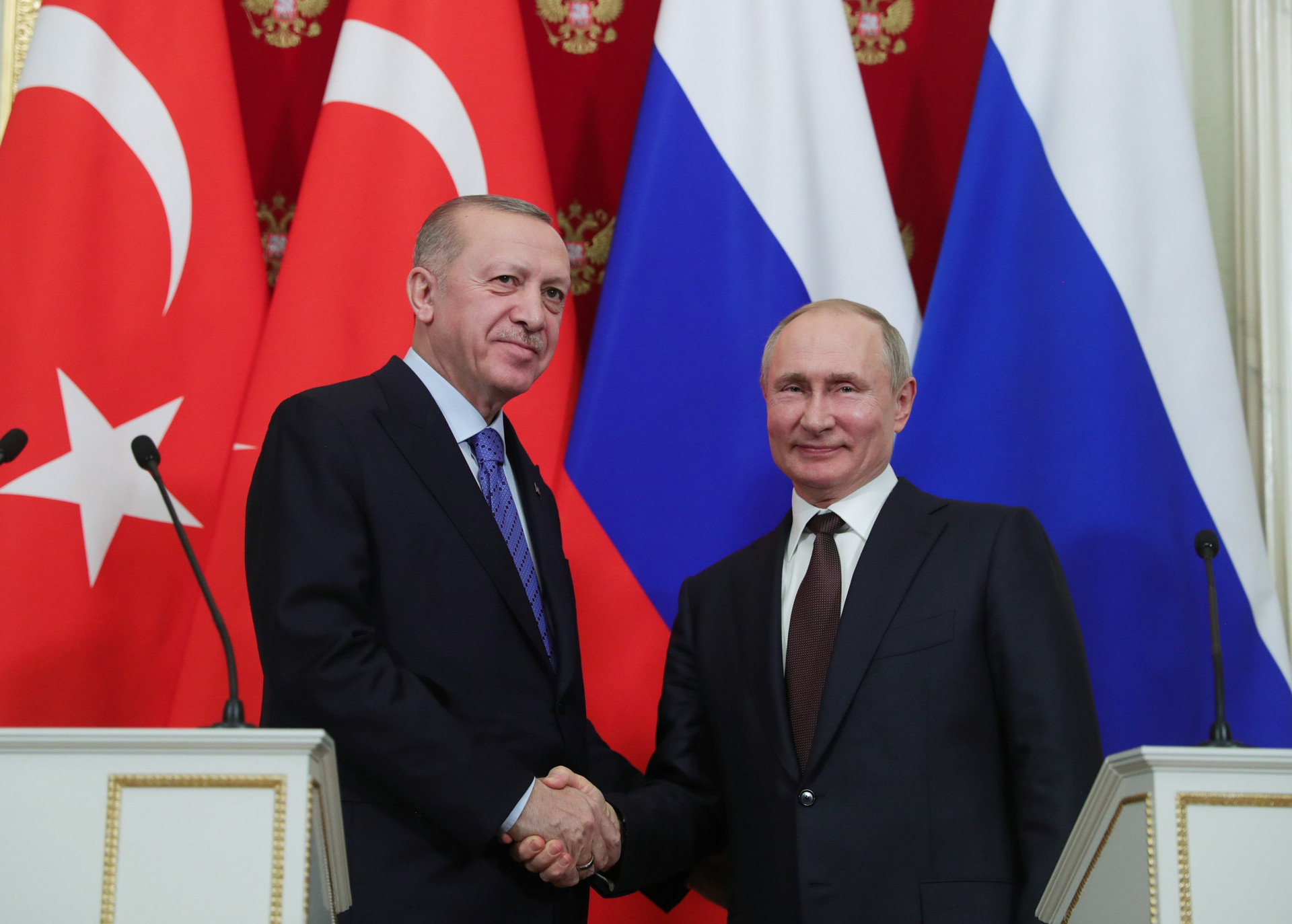 Tổng thống Nga Vladimir Putin và Tổng thống Thổ Nhĩ Kỳ Recep Tayyip Erdogan. Ảnh: Daily Sabah.
