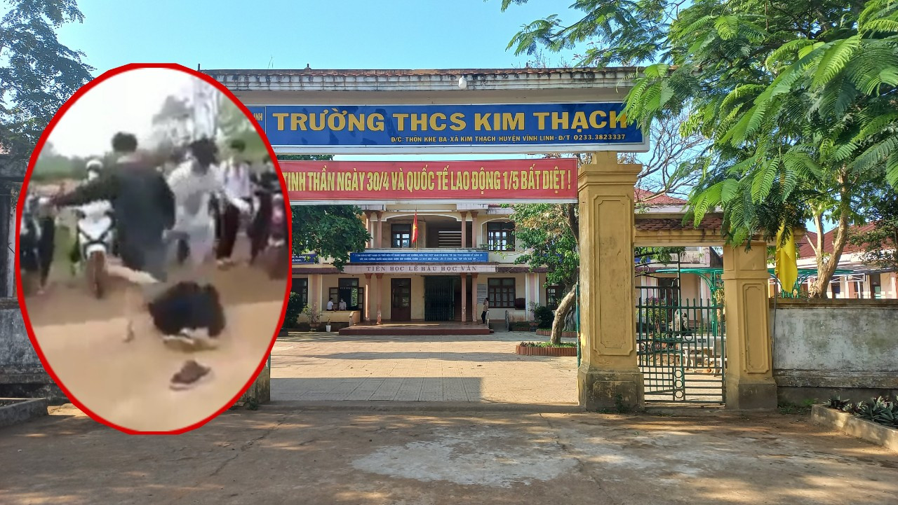 Nam sinh lớp 7 trường THCS Kim Thạch bị 2 thanh niên chặn đánh túi bụi trên đường đi học về.