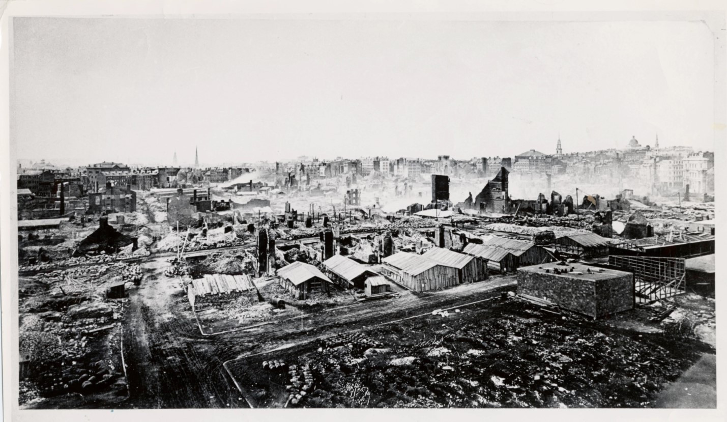 Tàn dư ở Boston sau trận đại hỏa hoạn năm 1872. Ảnh: Boston.