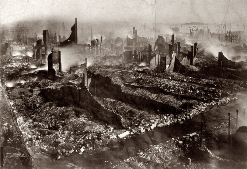 Khung cảnh hoang tàn ở Boston sau trận đại hỏa hoạn năm 1872. Ảnh: Shorpy.