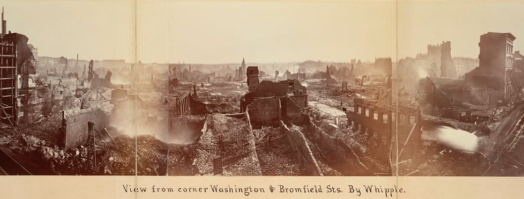 Khung cảnh hoang tàn ở Boston sau trận đại hỏa hoạn năm 1872. Ảnh: Nafi.