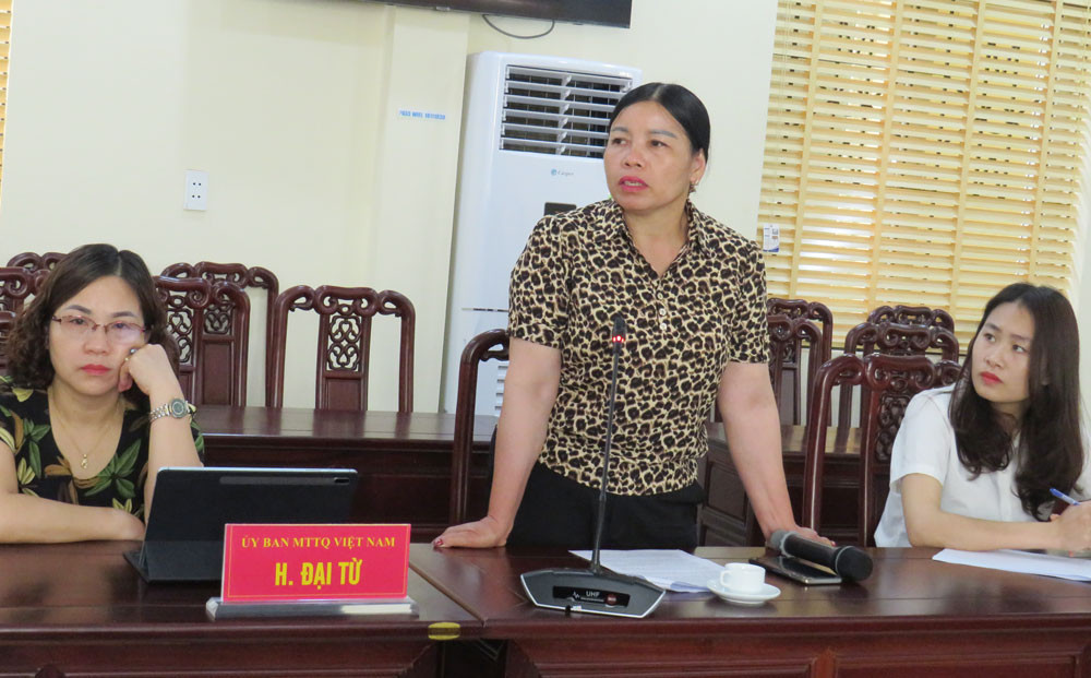 Bà Triệu Thị Xuân, đại diện người DTTS xã Mỹ Yên, huyện Đại Từ phát biểu tại hội nghị.