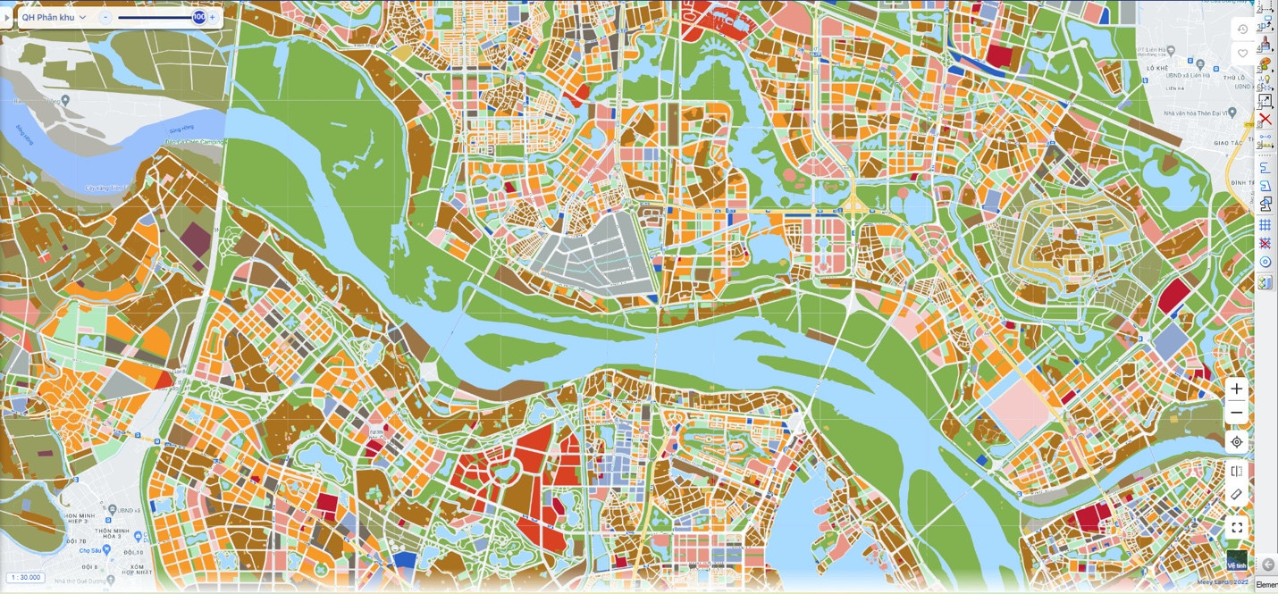 Hình ảnh quy hoạch phân khu sông Hồng hiển thị trên ứng dụng Meey Map.