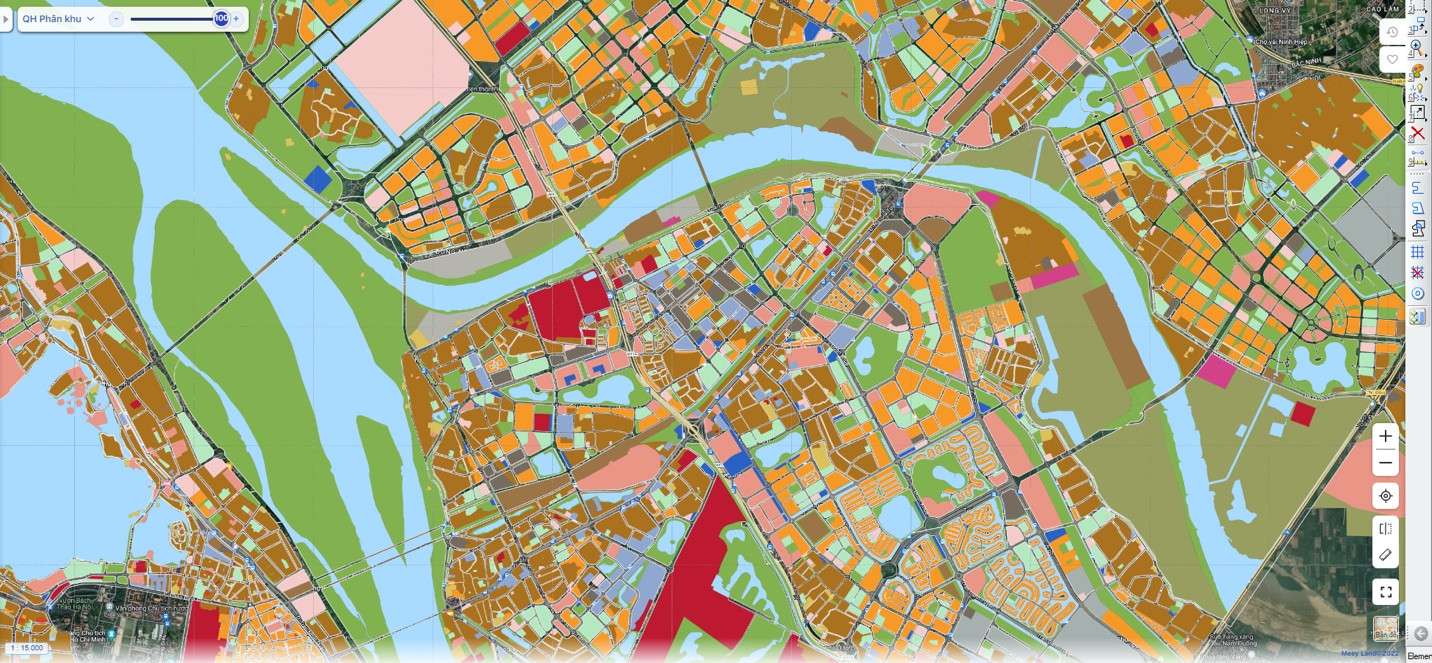Hình ảnh quy hoạch phân khu sông Đuống hiển thị trên ứng dụng Meey Map.