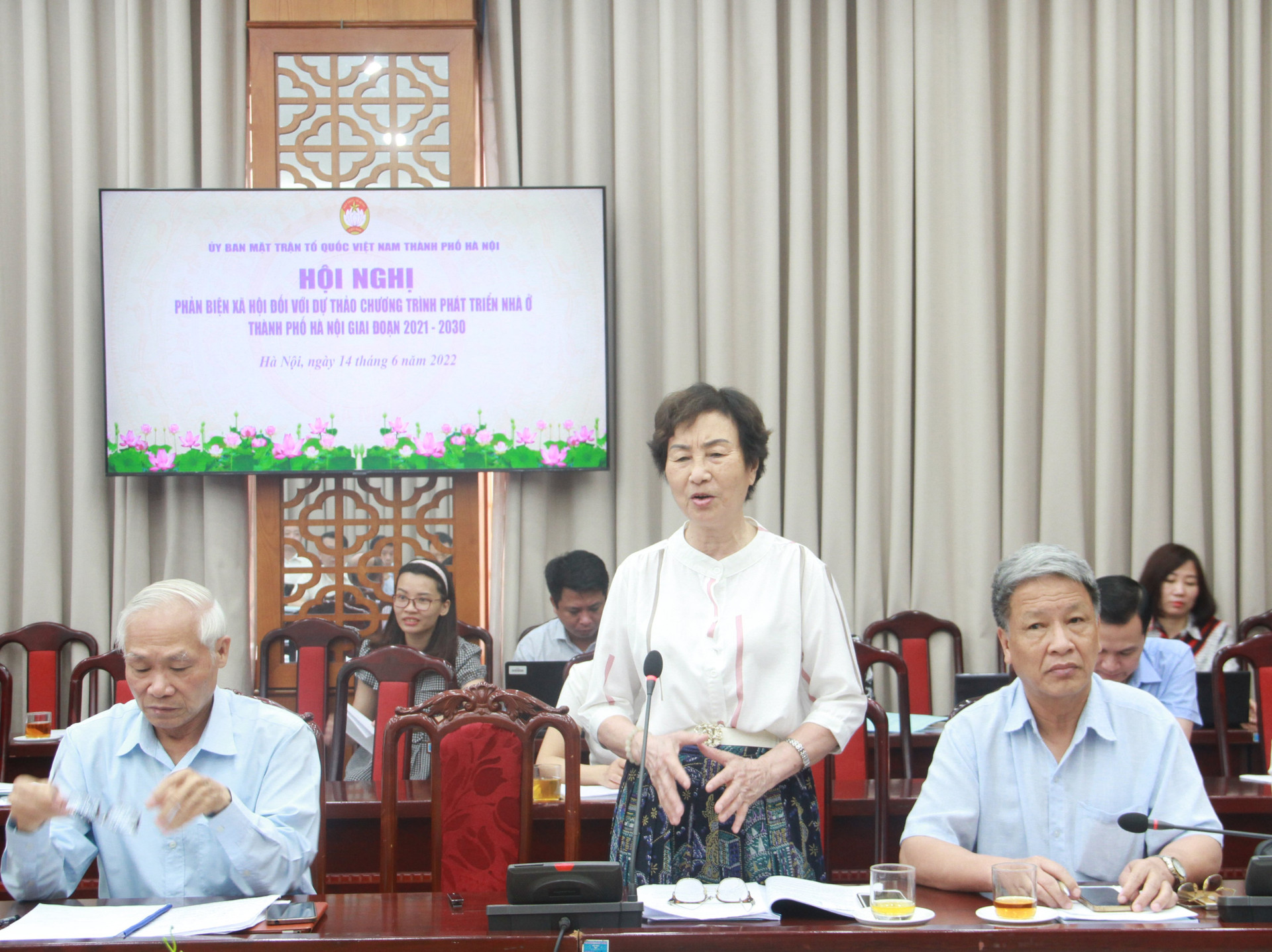 Bà Bùi Thị An nêu ý kiến tại hội nghị phản biện xã hội. 