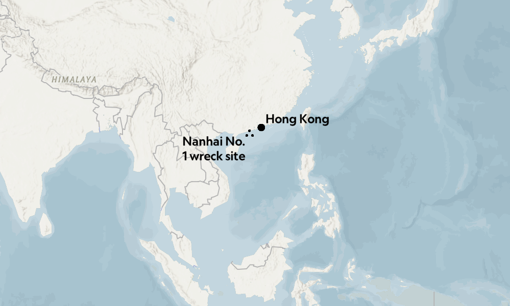 Vị trí con tàu đắm được phát hiện ở Nam Hải. Ảnh: National Geographic.