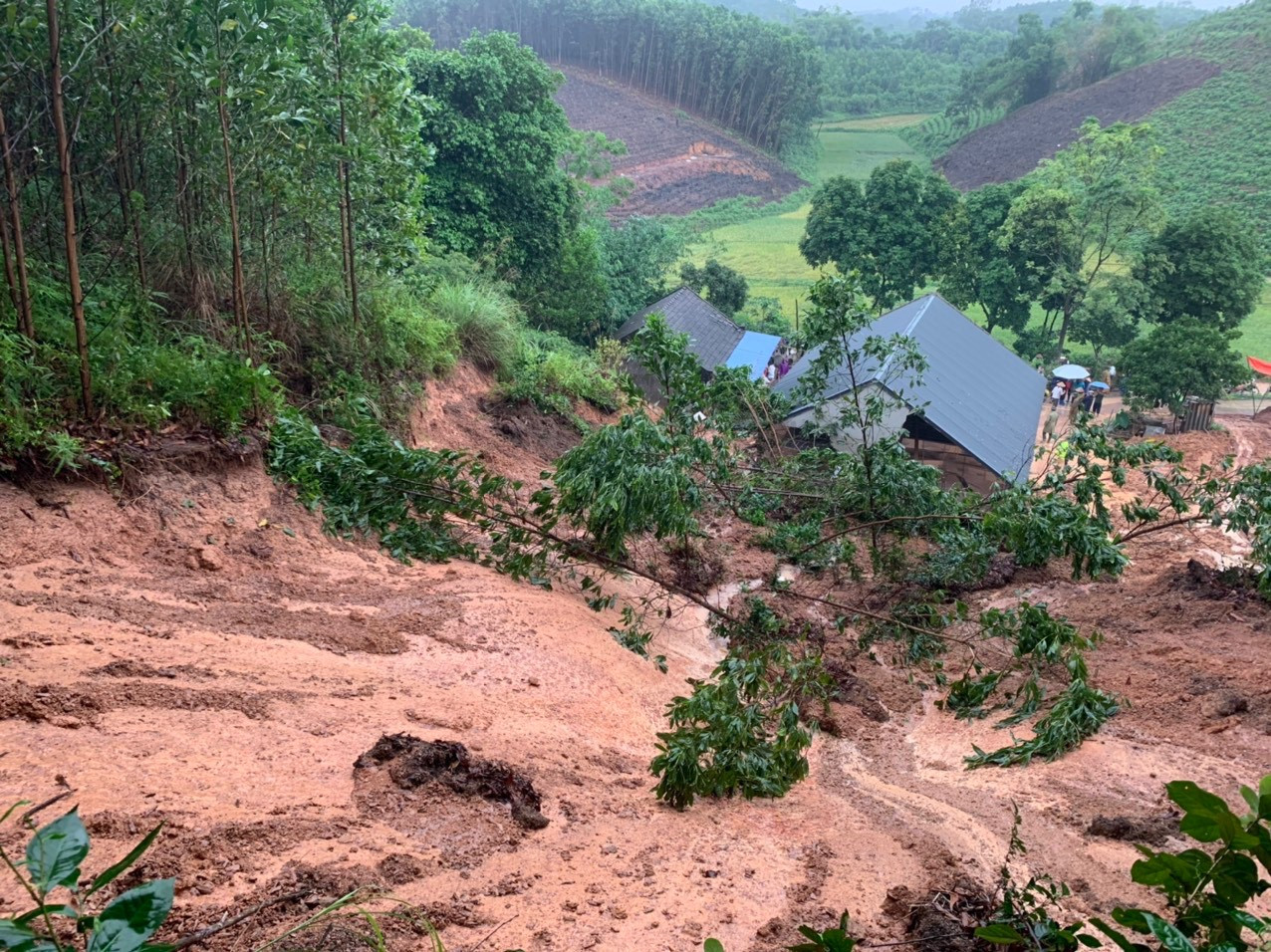 Hiện trường vụ sạt lở đất tại xã Nam Hòa (huyện Đồng Hỷ, tỉnh Thái Nguyên) đêm 30/5/2022 khiến 3 người thiệt mạng
