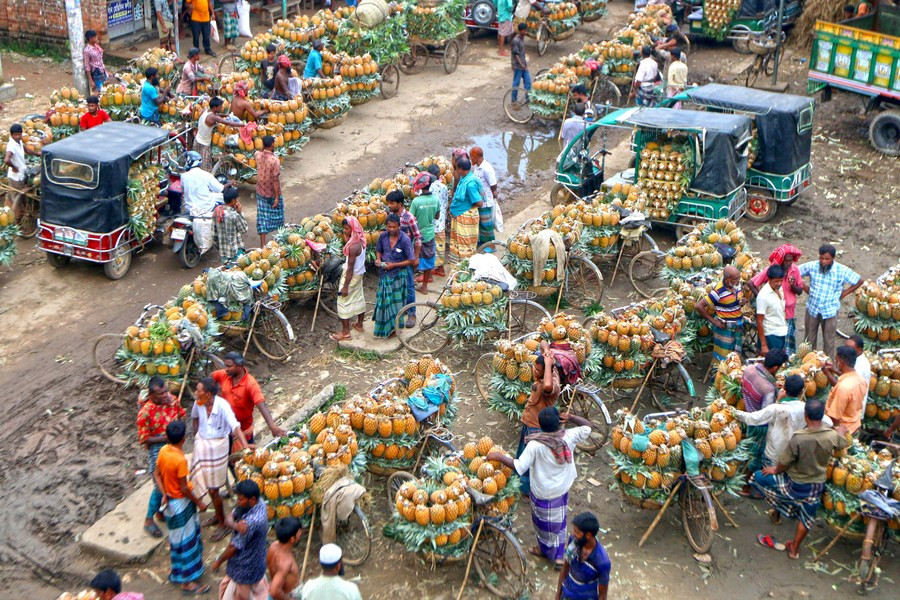 Một khu chợ bán buôn dứa ở Tangail, Bangladesh. Ảnh: Tân Hoa Xã.
