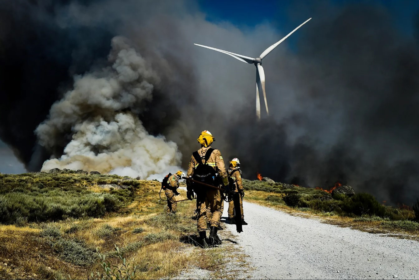 Lính cứu hỏa dập tắt đám cháy rừng ở Celorico da Beira, Guarda. Ảnh: Nuno Andre Ferreira / EPA.