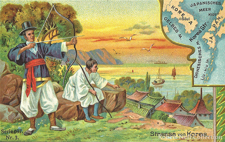 Một thẻ quảng cáo của Đức có các cung thủ Hàn Quốc. Khoảng những năm 1900. Ảnh: KT.