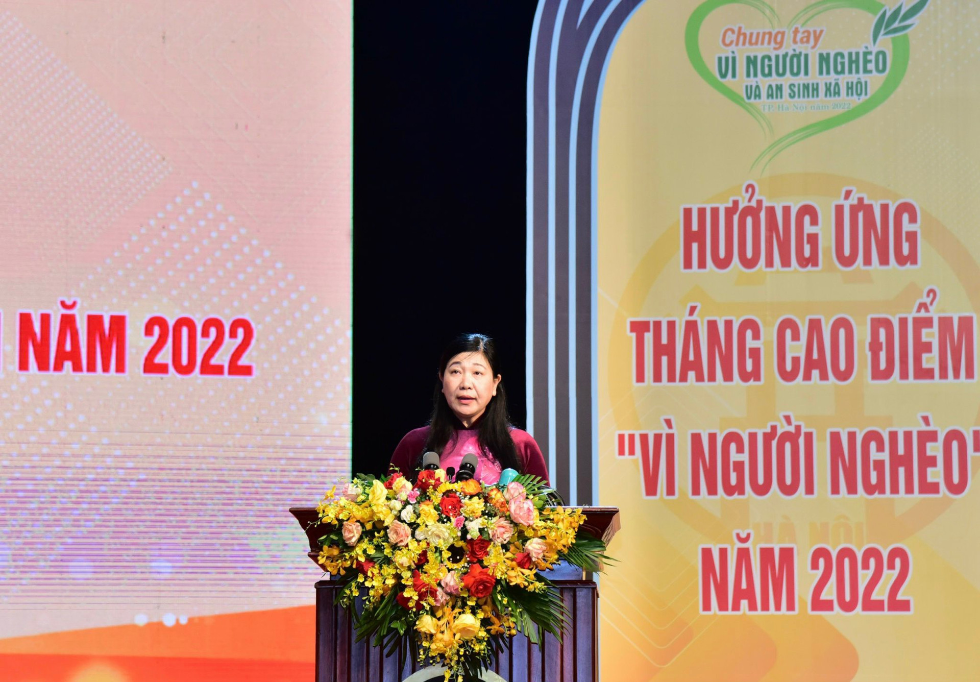Bà Nguyễn Lan Hương, Chủ tịch Ủy ban MTTQ thành phố Hà Nội phát biểu.