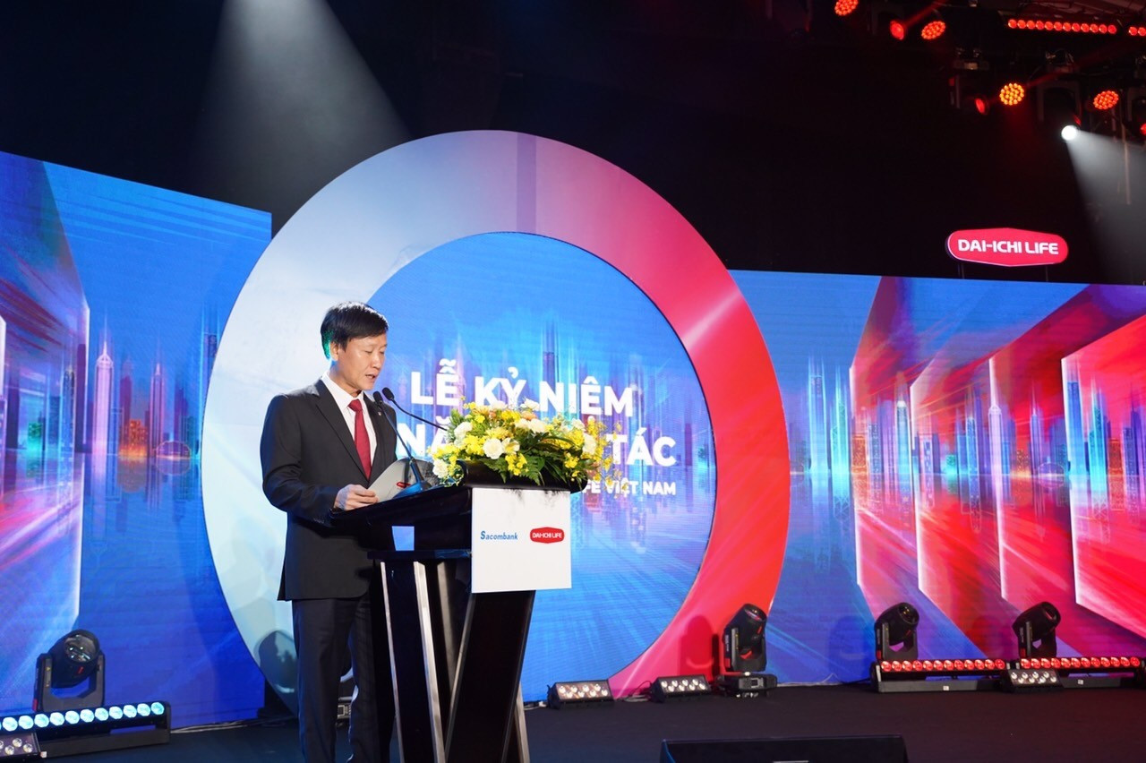 Ông Trần Đình Quân - Chủ tịch kiêm Tổng Giám đốc Dai-ichi Life Việt Nam, phát biểu tại buổi Lễ kỷ niệm 5 năm hợp tác Dai-ichi Life Việt Nam và Sacombank.