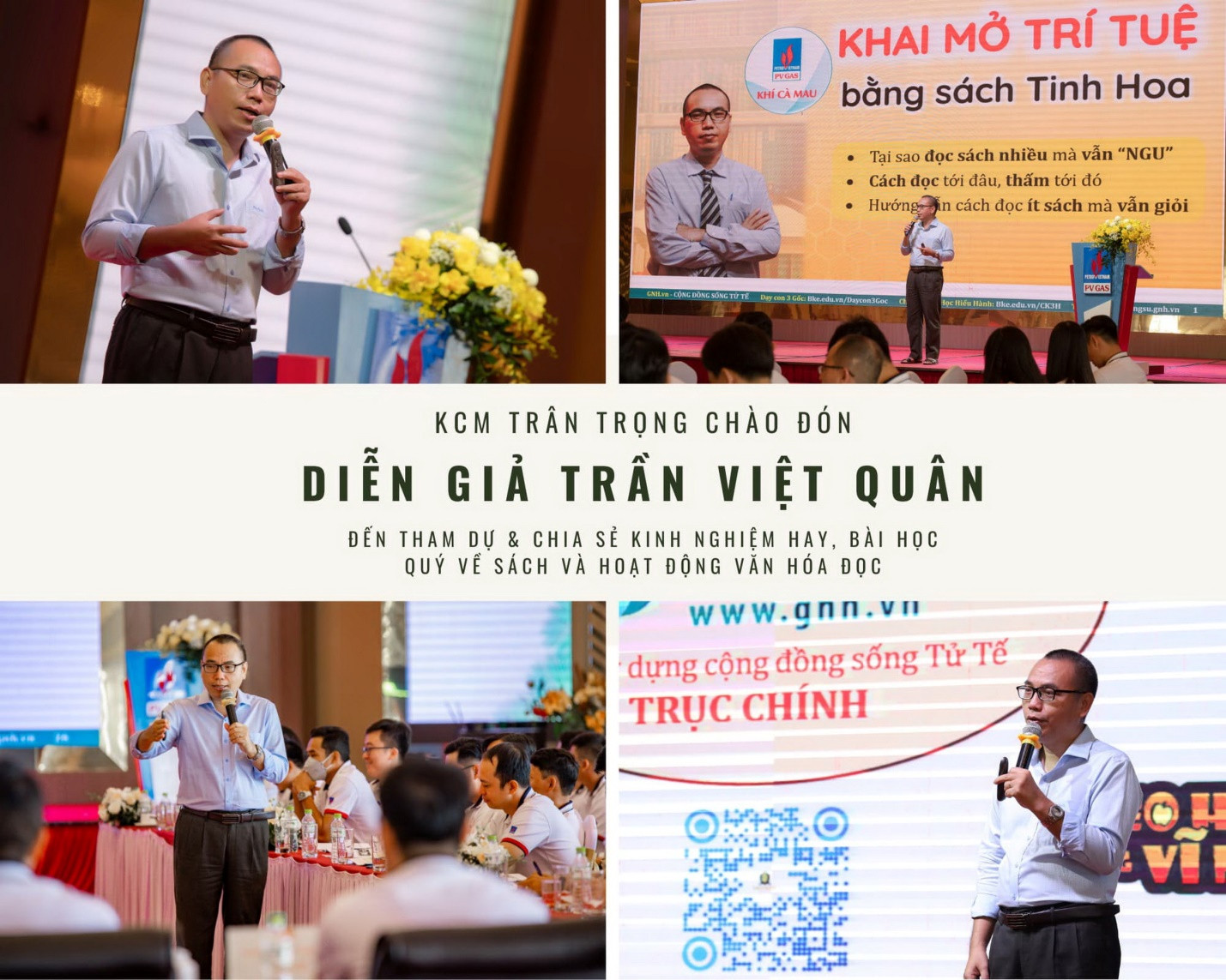 Diễn giả Trần Việt Quân đã có bài chia sẻ “Khai mở trí tuệ bằng Sách tinh hoa” tại Diễn đàn văn hóa đọc của KCM.