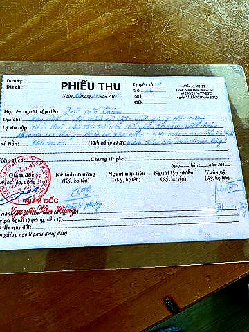 Phiếu thu tiền trị giá 540 triệu đồng mà theo ông Nguyễn Văn Hùng nói đã huỷ