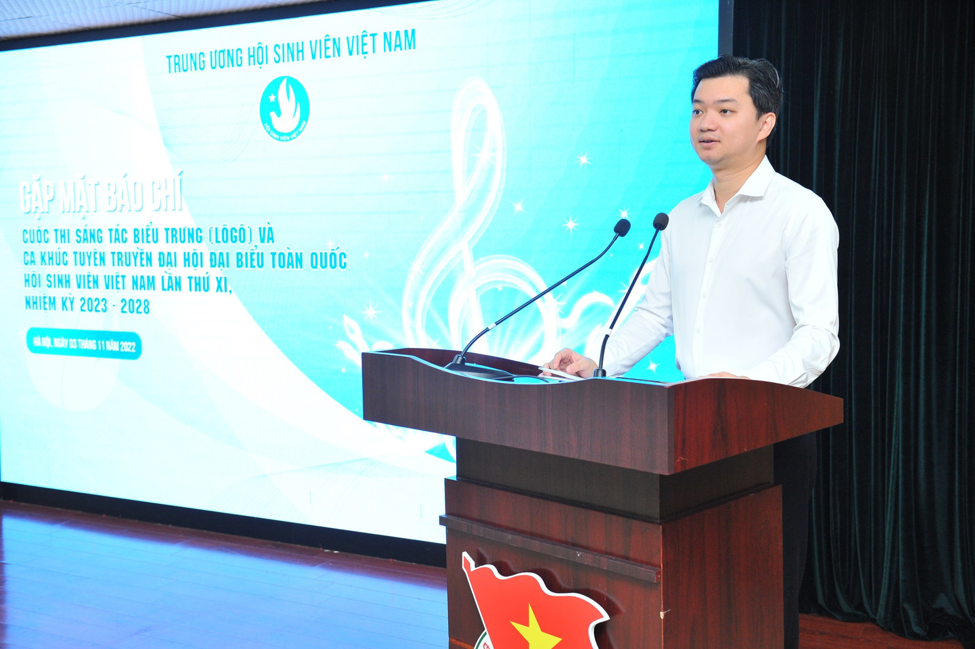 Bí thư Trung ương Đoàn, Chủ tịch Trung ương Hội Sinh viên Việt Nam Nguyễn Minh Triết phát biểu tại hội nghị.