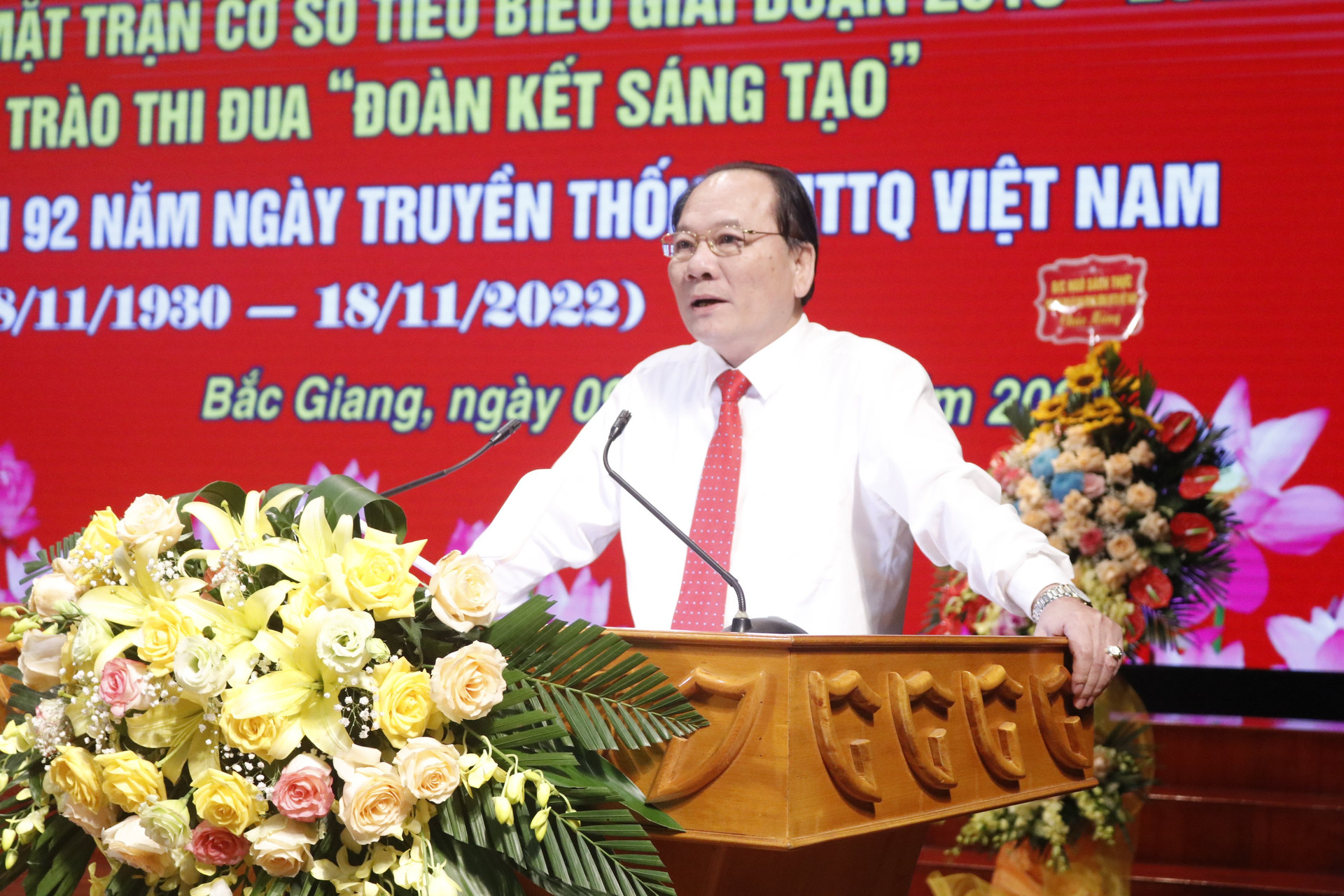 Ông Trần Cong Thắng, Chủ tịch Ủy ban MTTQ tỉnh Bắc Giang phát biểu tại hội nghị.