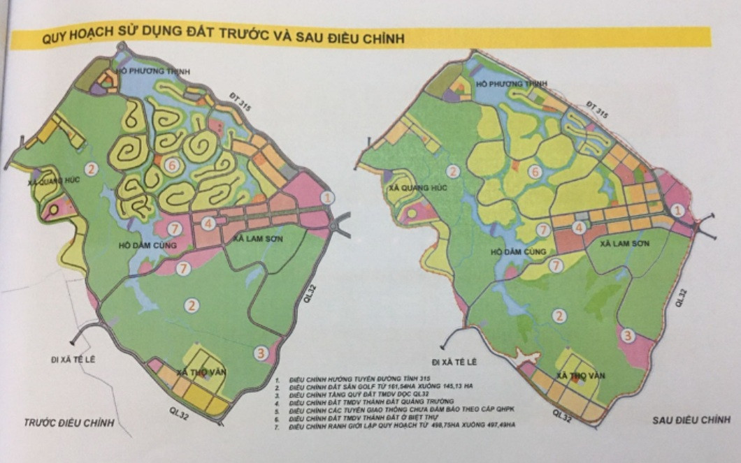 Quy hoạch sử dụng đất trước và sau khi điều chỉnh. Ảnh Cổng thông tin huyện Tam Nông