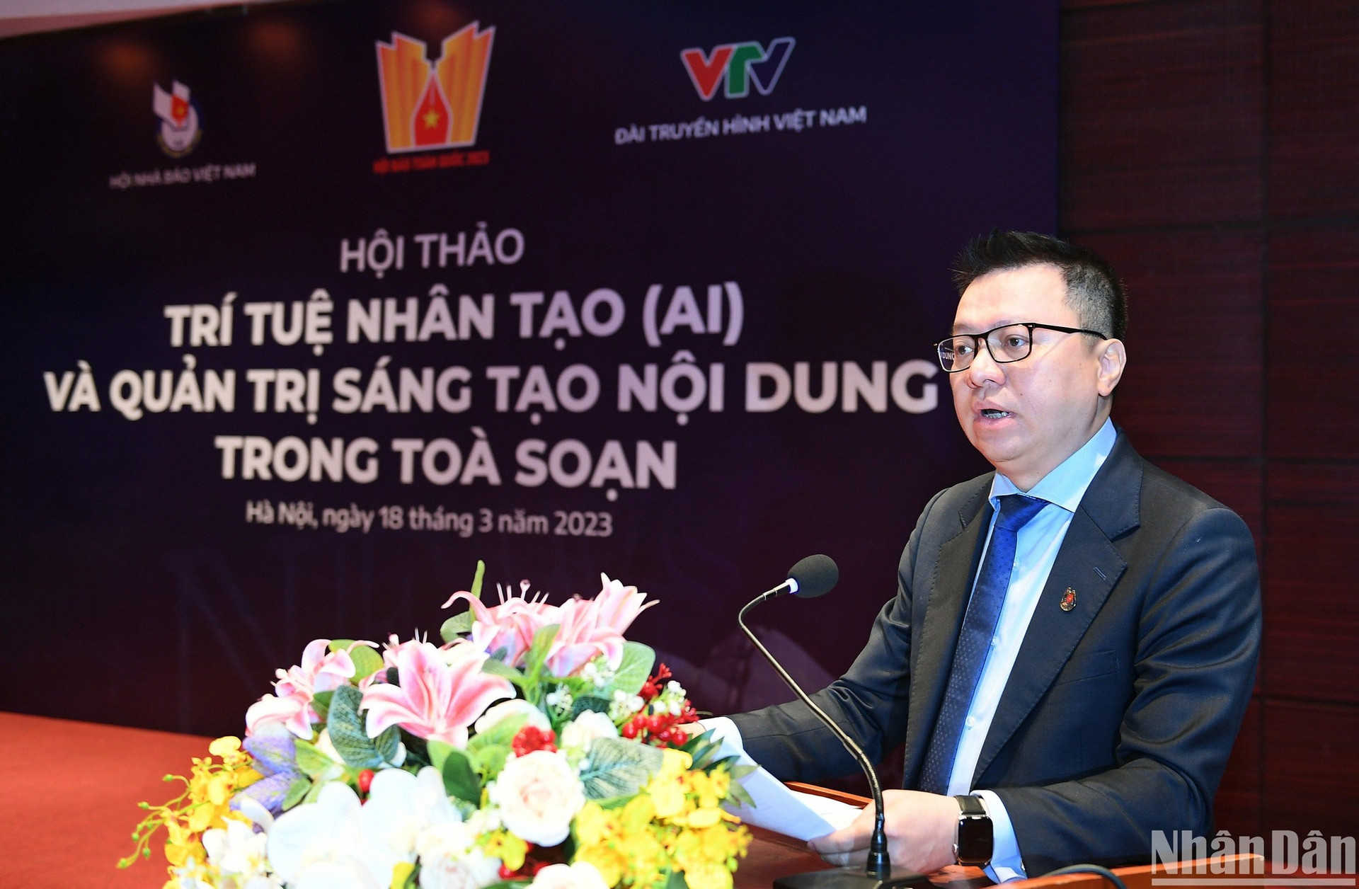 Tổng Biên tập Báo Nhân Dân, Chủ tịch Hội Nhà báo Việt Nam Lê Quốc Minh phát biểu đề dẫn Hội thảo.