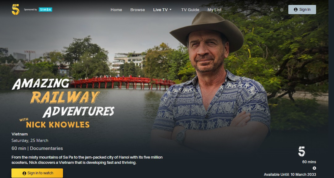 Việt Nam là điểm đến trong tập phim tài liệu số 3 trong series “Hành trình tuyệt diệu qua các cung đường sắt cùng Nick Knowles”, phát sóng trên kênh truyền hình Channel 5 của Anh.