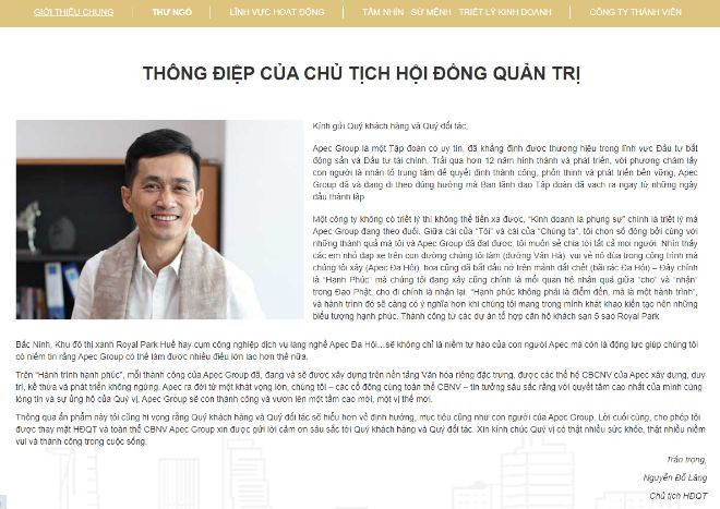 Thư ngỏ có phần thông điệp của Chủ tịch HĐQT Nguyễn Đỗ Lăng.