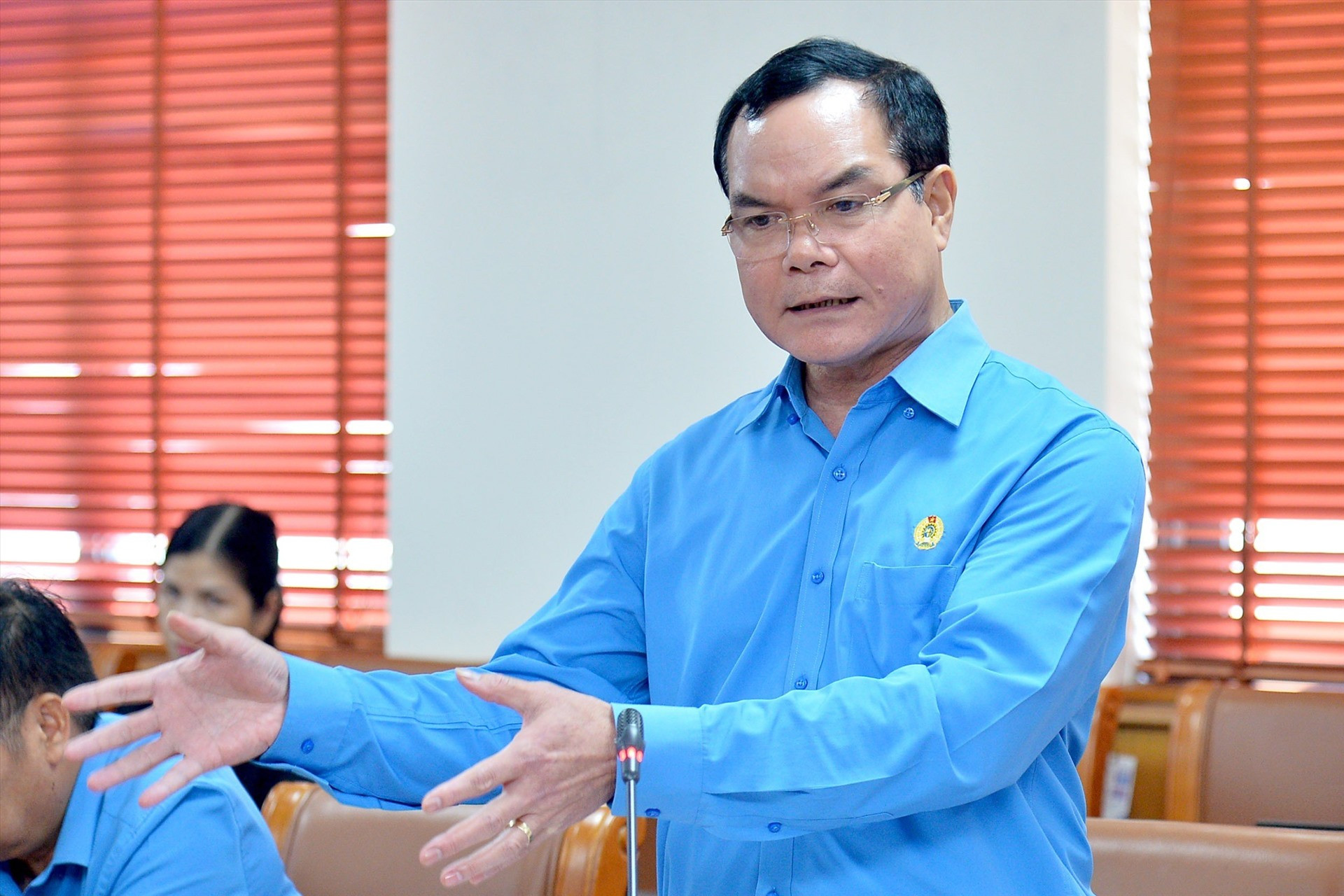 Ủy viên Trung ương Đảng, Chủ tịch Tổng LĐLĐ Việt Nam Nguyễn Đình Khang phát biểu tại hội nghị.