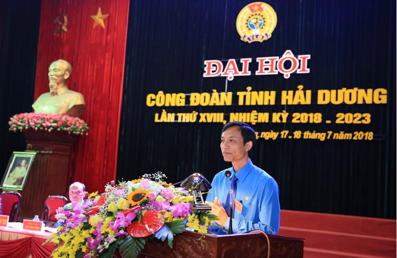 Ông Mai Xuân Anh, Phó trưởng Ban Dân vận Tỉnh ủy, nguyên Chủ tịch Liên đoàn Lao động tỉnh Hải Dương tại ĐH Công đoàn tỉnh nhiệm kỳ 2018-2023.