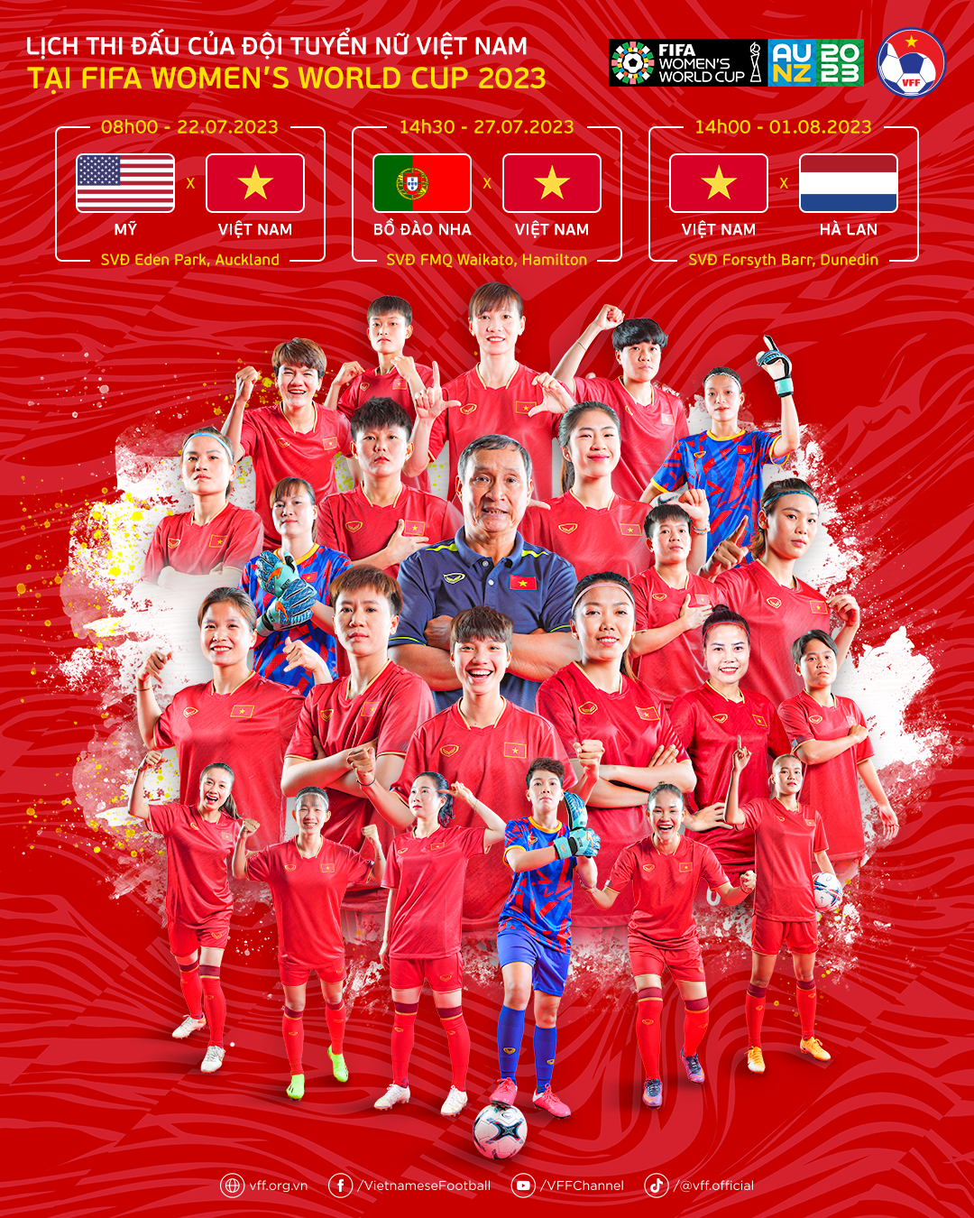 Lịch thi đấu của Đội tuyển Nữ Việt Nam tại bảng E World Cup Nữ 2023. Nguồn: VFF.