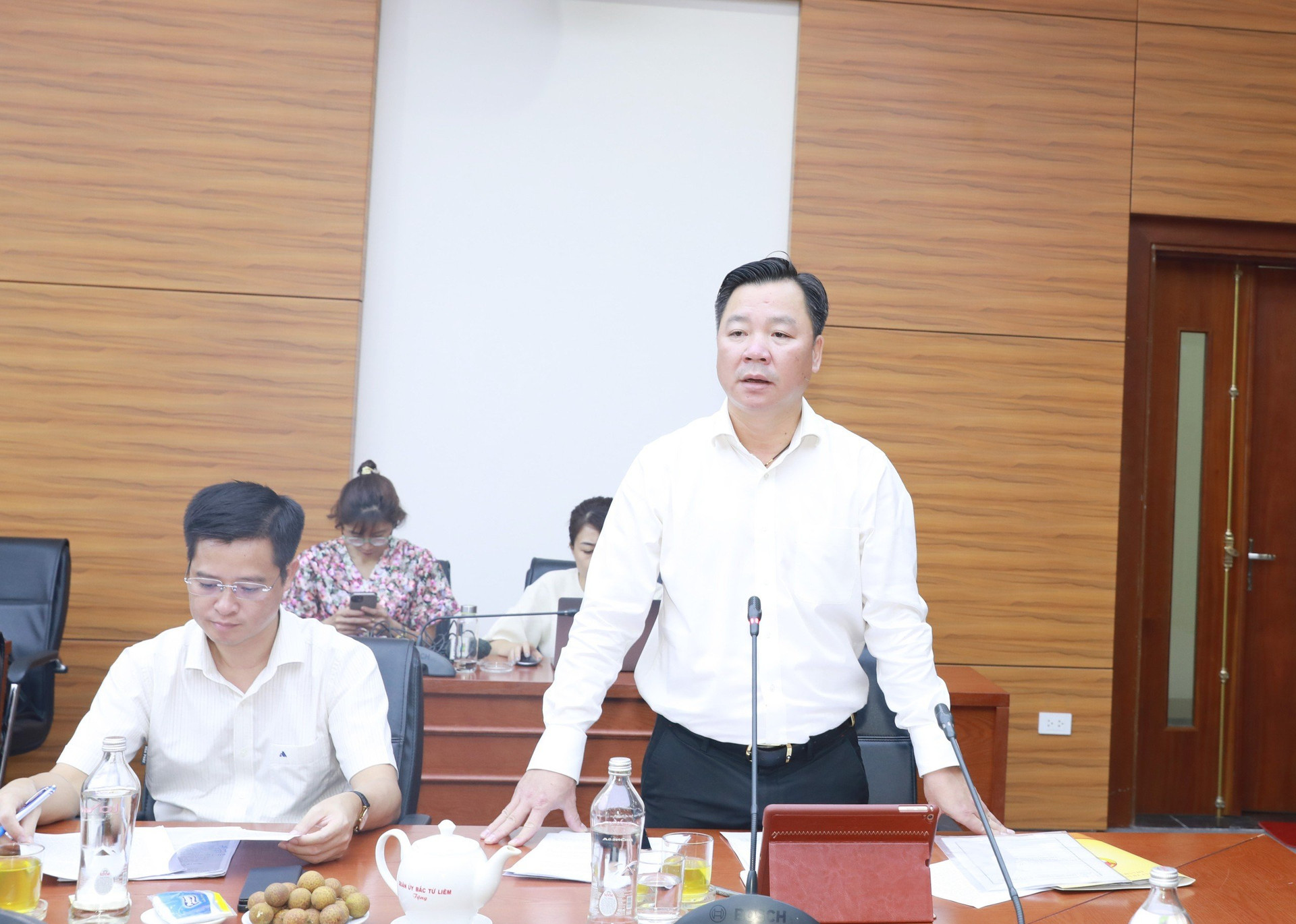 Ông Nguyễn Sỹ Trường, Phó Chủ tịch Thường trực Ủy ban MTTQ Việt Nam thành phố Hà Nội phát biểu tại buổi kiểm tra. 
